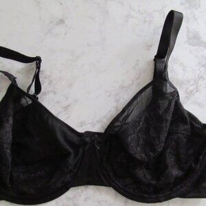 HSIA Bra 40DDD Black Lace Sheer Bow Back Closure Underwire
